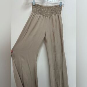 Paire Beige "Diana" Flowy Elastic Waist Wide Leg Lightweight Pants sz S